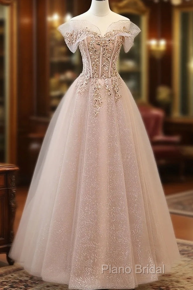 Off The Shoulder A Line Tulle Long Formal Prom Dresses Formal Dresses Main image