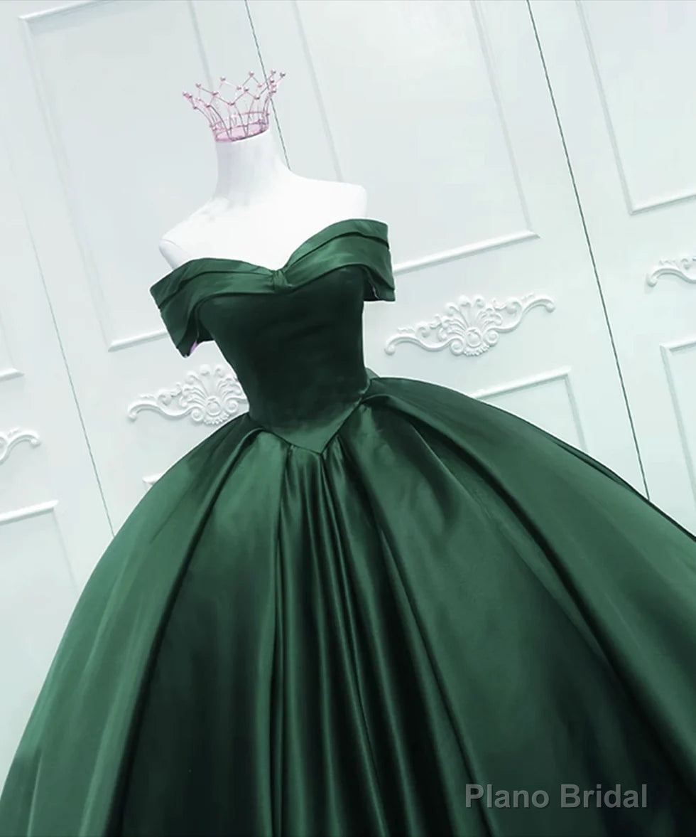 Off the Shoulder Ball Gown Dark Green Satin Quinceanera Dresses Secondary image
