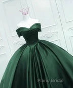 Off The Shoulder Ball Gown Dark Green Satin Quinceanera Dresses Princess Dresses Formal Prom Dresses