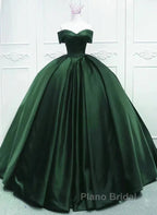 Off The Shoulder Ball Gown Dark Green Satin Quinceanera Dresses Princess Dresses Formal Prom Dresses