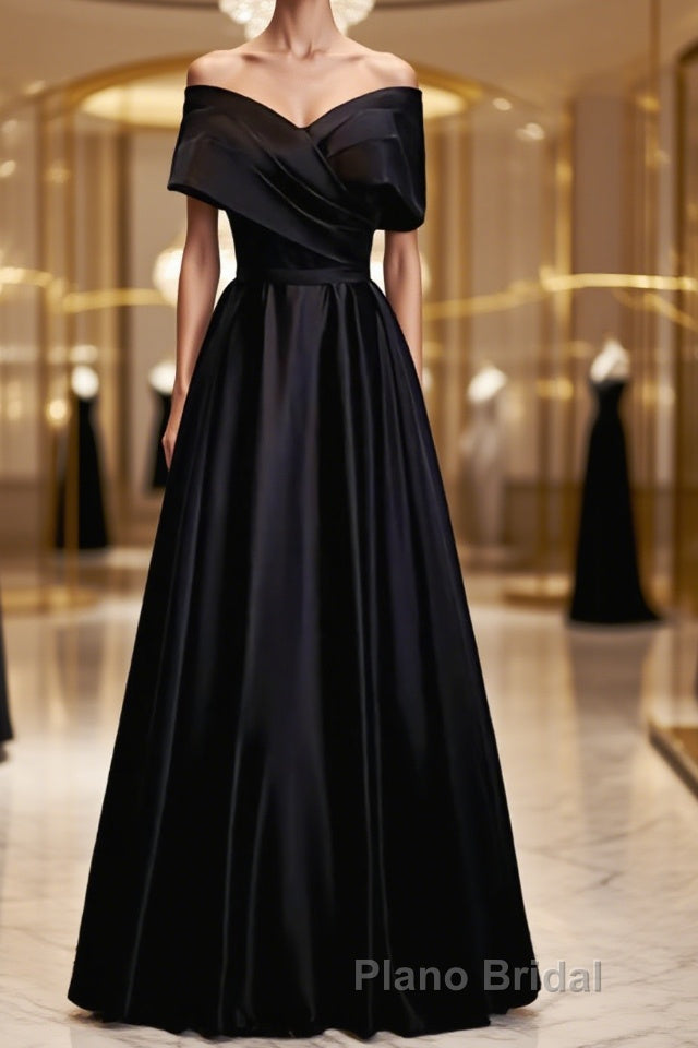 Off the Shoulder Black Long Formal Prom Dresses with Corset Back, Black Off the Shoulder Formal Evening Dresses Main image