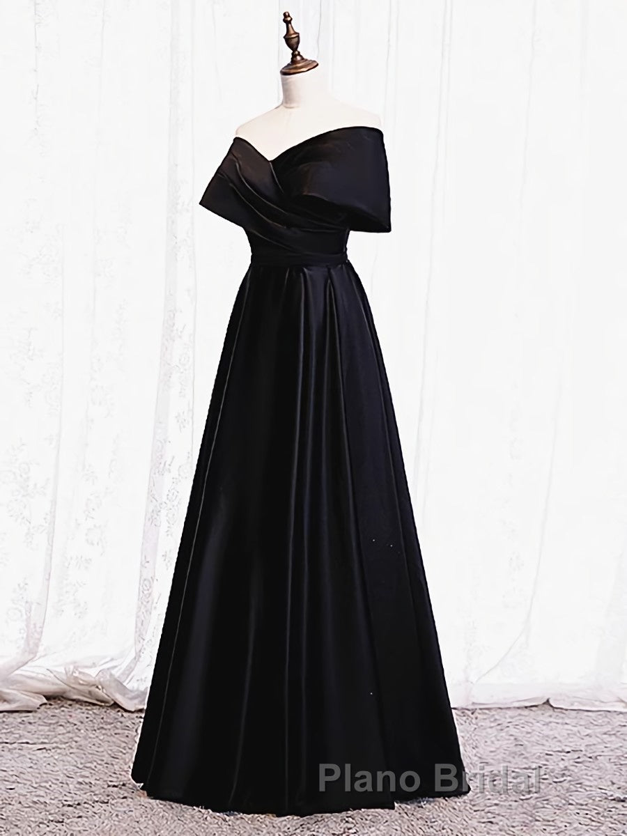 Off the Shoulder Black Long Formal Prom Dresses with Corset Back, Black Off the Shoulder Formal Evening Dresses Secondary image