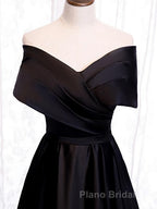 Off the Shoulder Black Long Formal Prom Dresses with Corset Back, Black Off the Shoulder Formal Evening Dresses