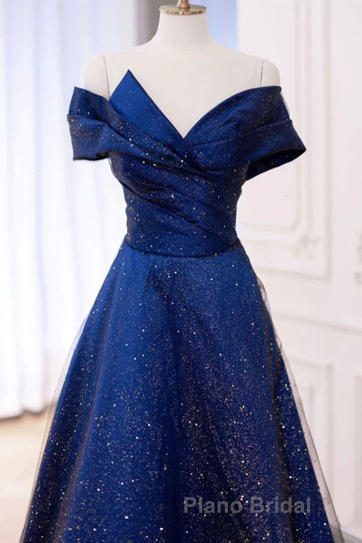 Off the Shoulder Blue Long Formal Prom Dresses, Off Shoulder Long Formal Evening Dresses