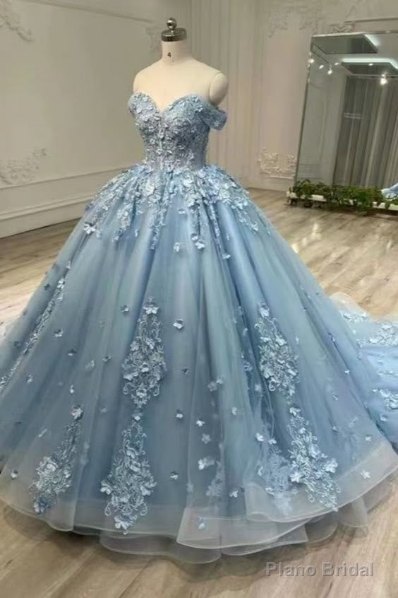 Luxury Blue Strapless Formal Dress Applique Quinceanera Ball Gowns Main image