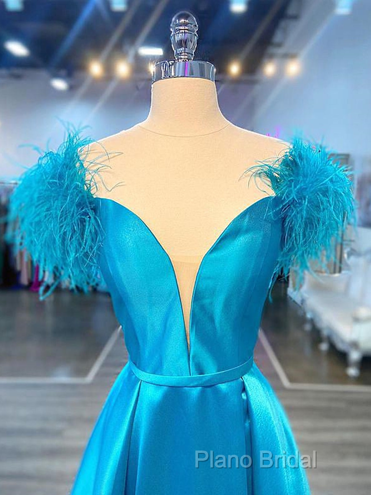 Off The Shoulder Blue V Neck Formal Prom Dresses, Blue V Neck Long Formal Dresses