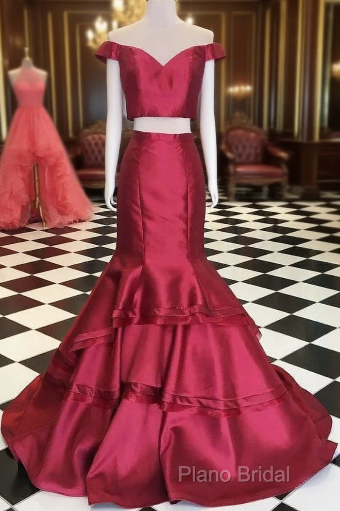 Off The Shoulder Burgundy Formal Dresses Mermaid New Two Piece Formal Prom Dresses