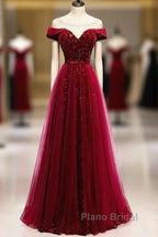 Off The Shoulder Burgundy Formal Long Formal Prom Dresses A Line Velvet Evening Dresses