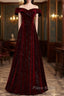 Off The Shoulder Burgundy Long Formal Prom Dresses, Burgundy Off Shoulder Long Formal Evening Dresses