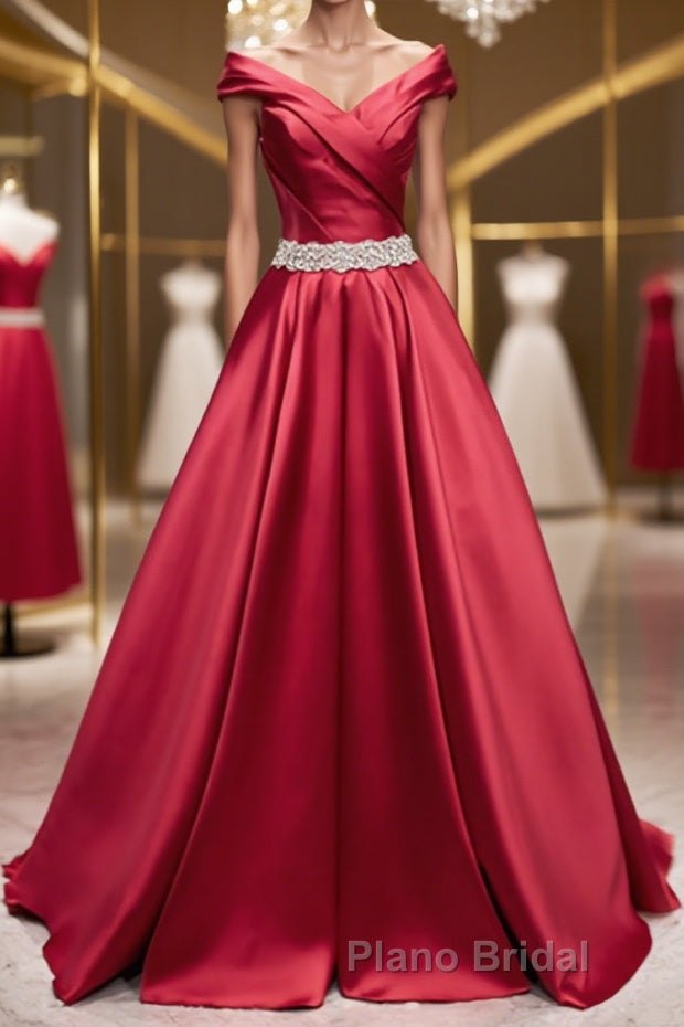 Off the Shoulder Burgundy Long Formal Prom Dresses, Off Shoulder Wine Red Formal Evening Dresses Main image