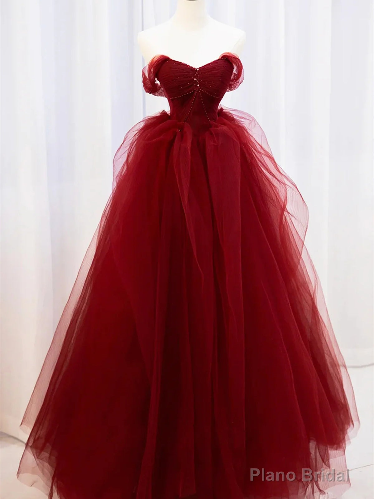 Off the Shoulder Burgundy Long Prom Dresses, Wine Red Long Formal Evening Dresses Main image