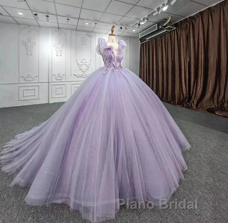 Off-The-Shoulder Deep V Neck Long Wedding Dresses With Applique