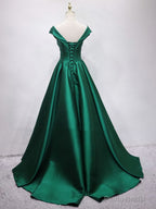 Off the Shoulder Green Long Prom Dress, Off Shoulder Long Green Formal Evening Dresses
