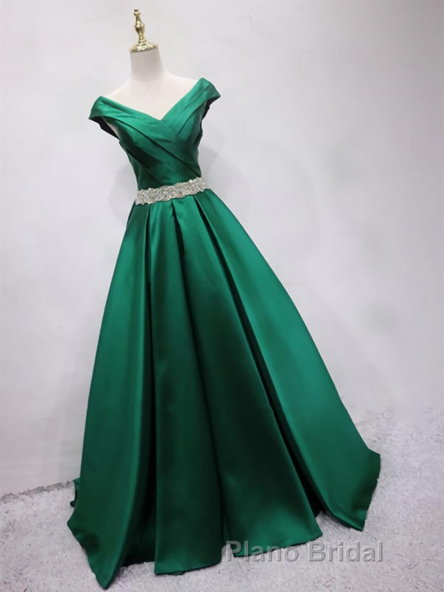 Off the Shoulder Green Long Formal Prom Dress with Corset Back, Off Shoulder Long Green Formal Evening Dresses Secondary image