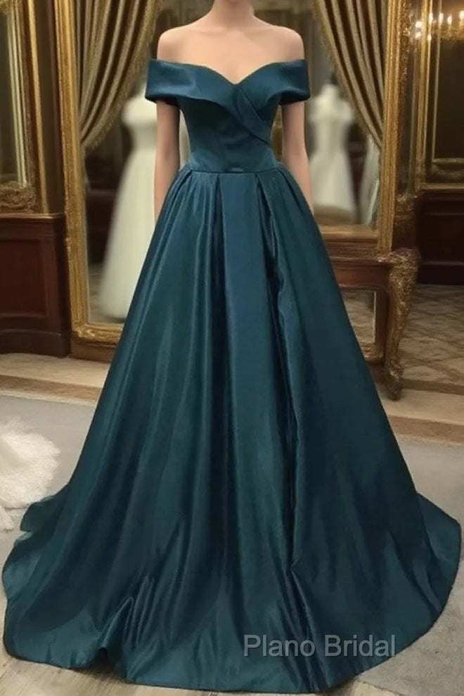 Off The Shoulder Green Long Satin Formal Prom Dresses Main image