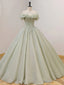 Off the Shoulder Green Tulle Beaded Prom Dresses, Green Beaded Off Shoulder Formal Evening Dresses