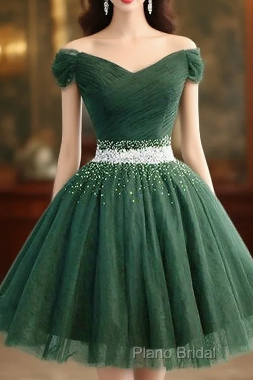 Off The Shoulder Green Tulle Short Homecoming Dresses Main image