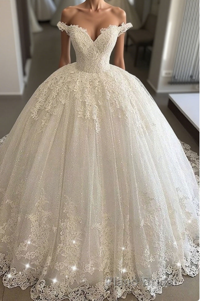 Off the shoulder Lace Ball Gowns Tulle Formal Bridal Gowns