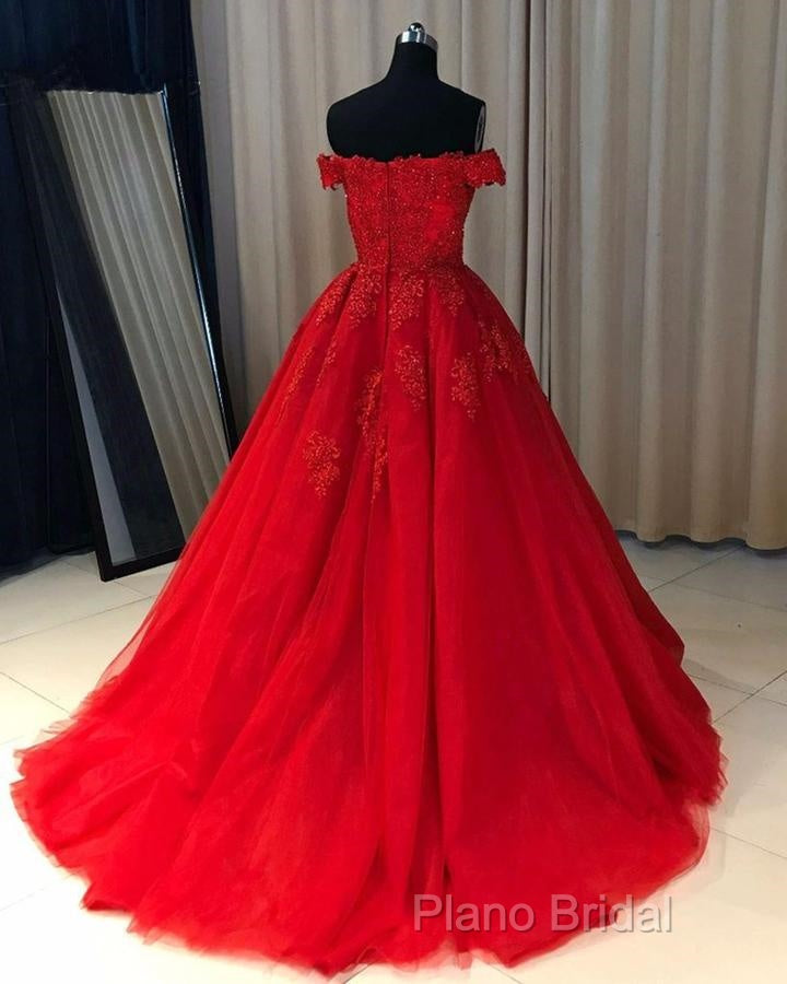 Off The Shoulder Lace Red Formal Prom Dresses A Line Sequin Formal Gowns Secondary image