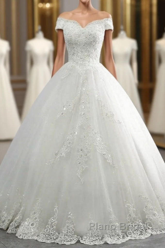 Off-the-Shoulder Lace Sequins Ball Gown Wedding Dresses Main image