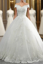 Off-the-Shoulder Lace Sequins Ball Gown Wedding Dresses