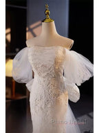 Off The Shoulder Lace Trumpet Mermaid Wedding Dresses With Bow