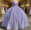 Off the Shoulder Lavender Sequin 3D Floral Quinceanera Dresses