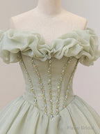 Off the Shoulder Light Sage Long Prom Dresses, Off Shoulder Long Sage Formal Evening Gowns