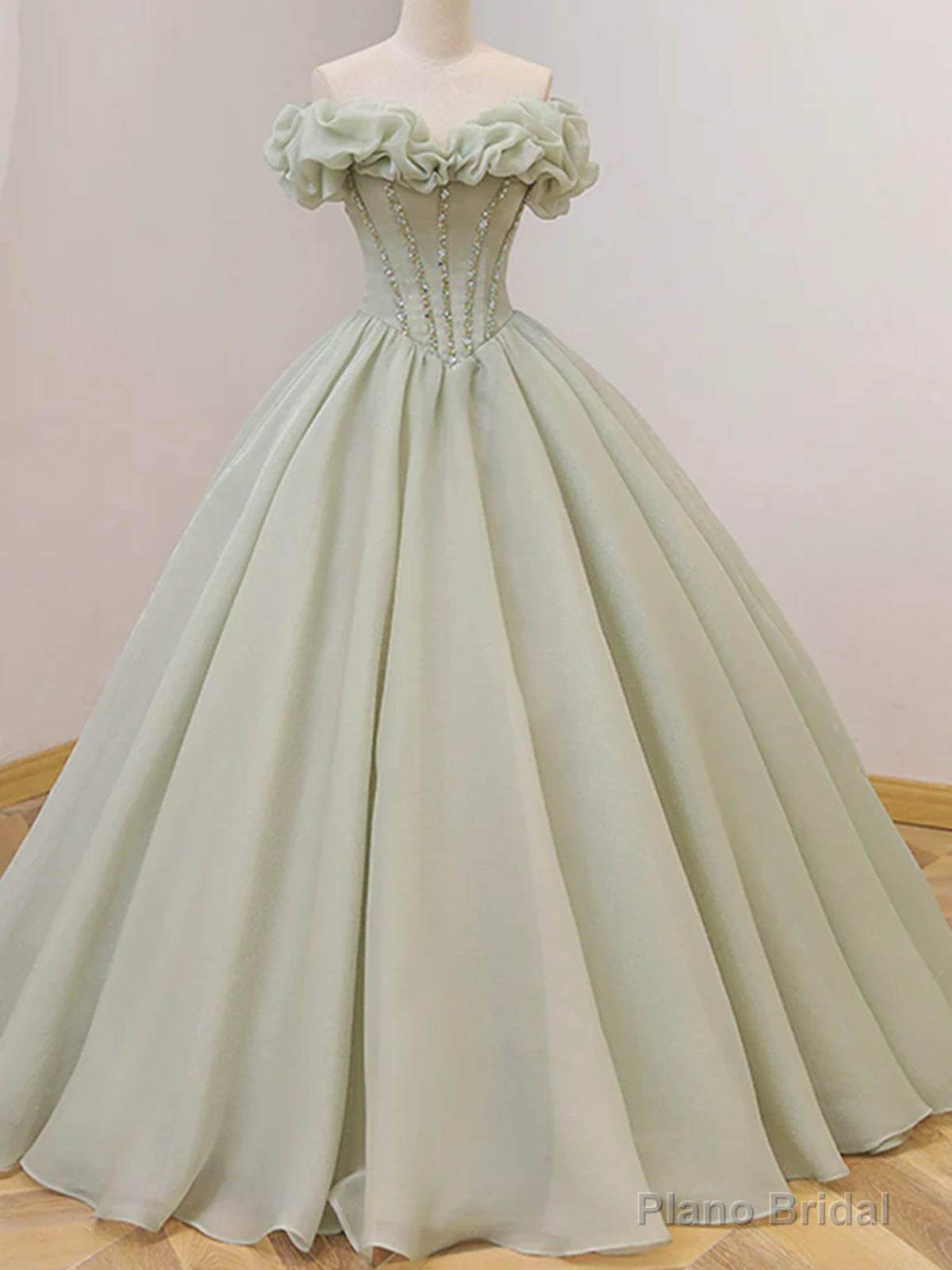 Off the Shoulder Light Sage Long Prom Dresses, Off Shoulder Long Sage Formal Evening Gowns Secondary image