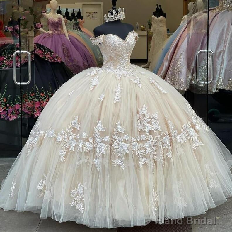 Off The Shoulder Long Champagne Lace Appliques Quinceanera Dress Secondary image