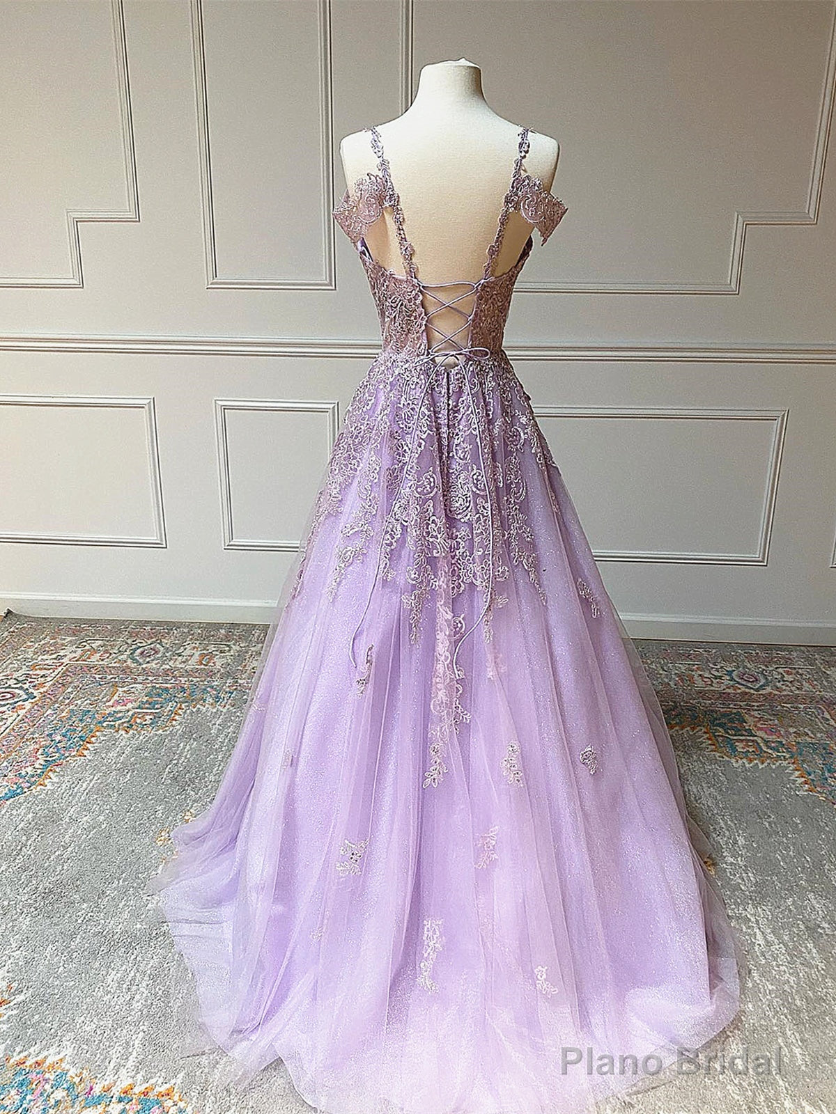 Off the Shoulder Long Purple Prom Dresses, Off Shoulder Purple Lace Formal Evening Dresses Secondary image