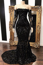 Off-The-Shoulder Long Sleevess Mermaid Sweep Train Prom Dresses