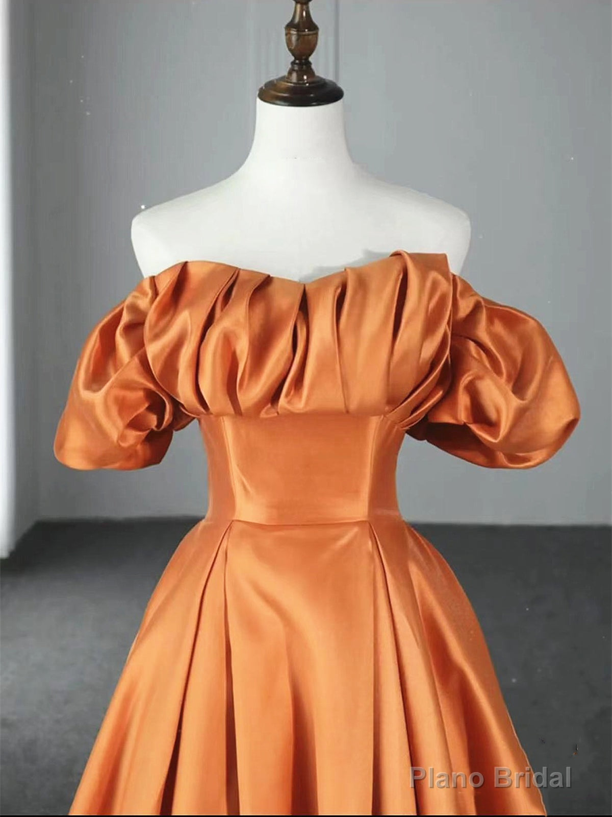 Off the Shoulder Orange Satin Long Prom Dresses, Orange Long Satin Formal Evening Dresses