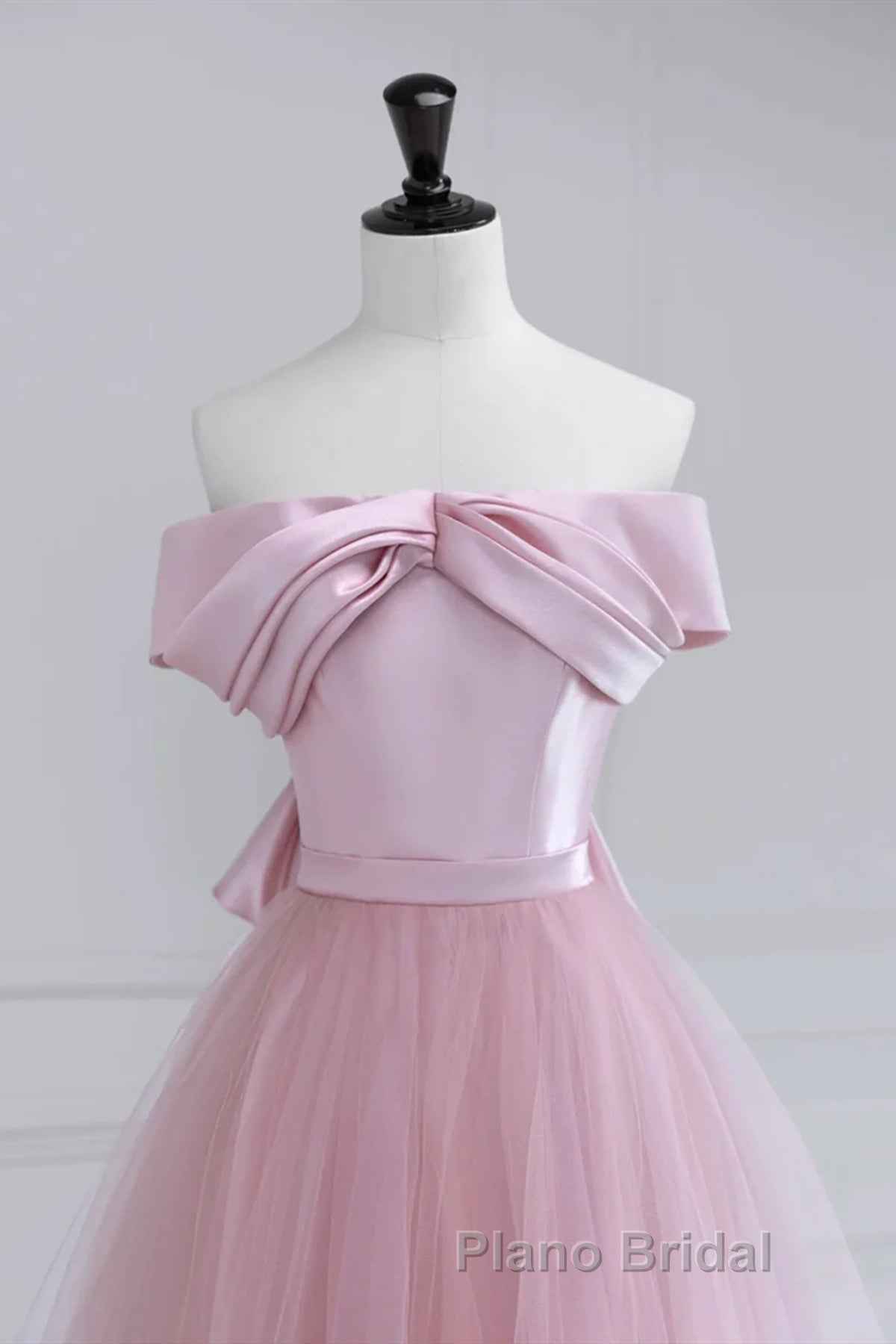 Off the Shoulder Pink Formal Prom Dresses, Pink Tulle Formal Evening Dresses