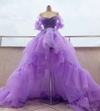 Off the Shoulder Purple High Low Prom Dresses, High Low Purple Formal Graduation Dresses