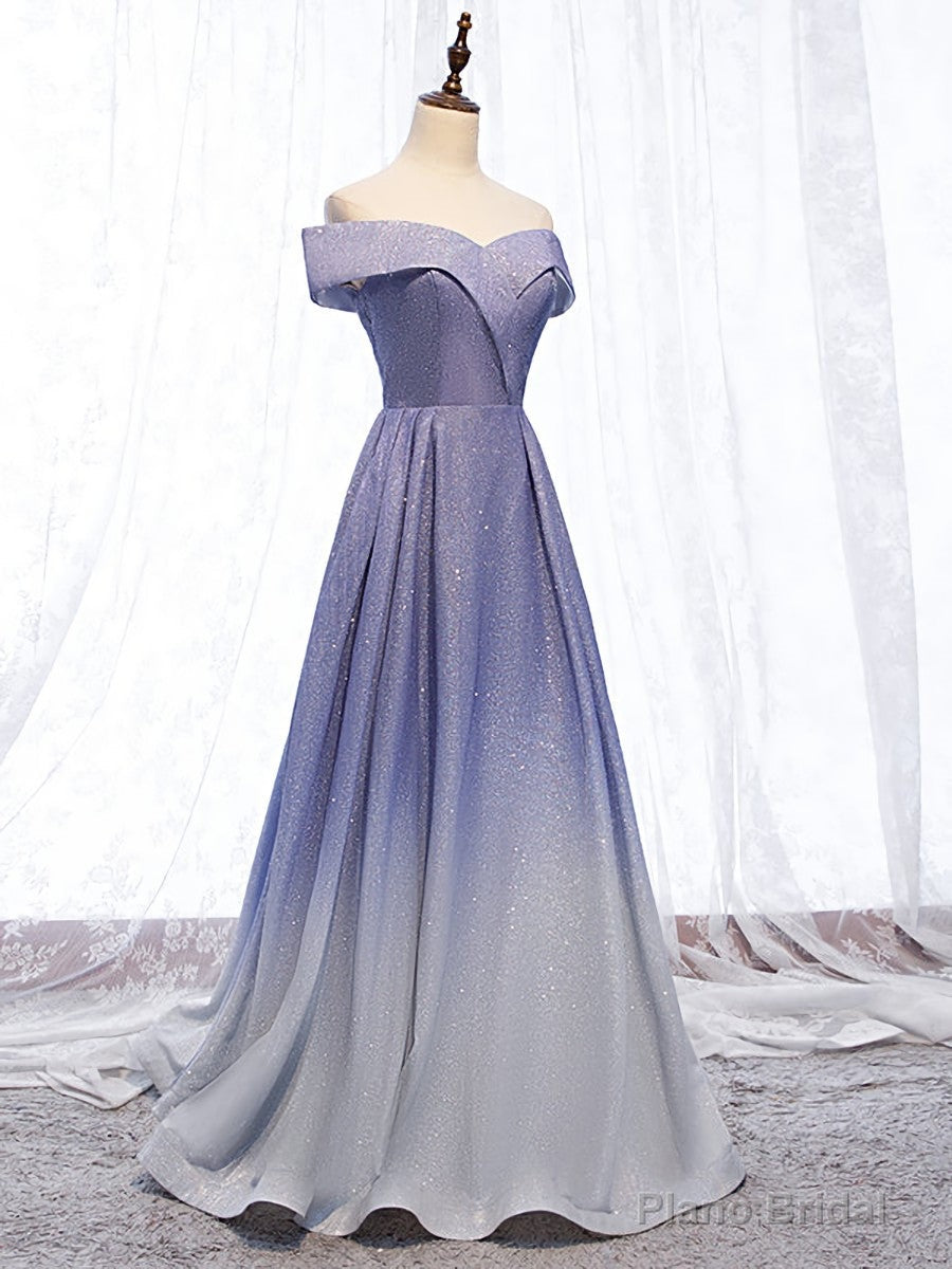 Off the Shoulder Purple Ombre Long Prom Dresses, Off Shoulder Purple Formal Dress
