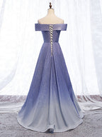 Off the Shoulder Purple Ombre Long Prom Dresses, Off Shoulder Purple Formal Dress