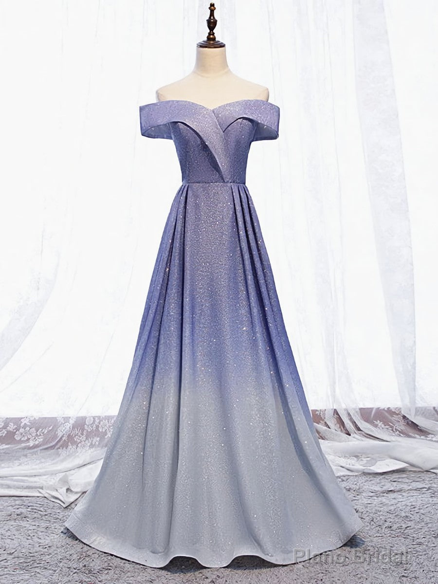 Off the Shoulder Purple Ombre Long Prom Dresses, Off Shoulder Purple Formal Dress Main image