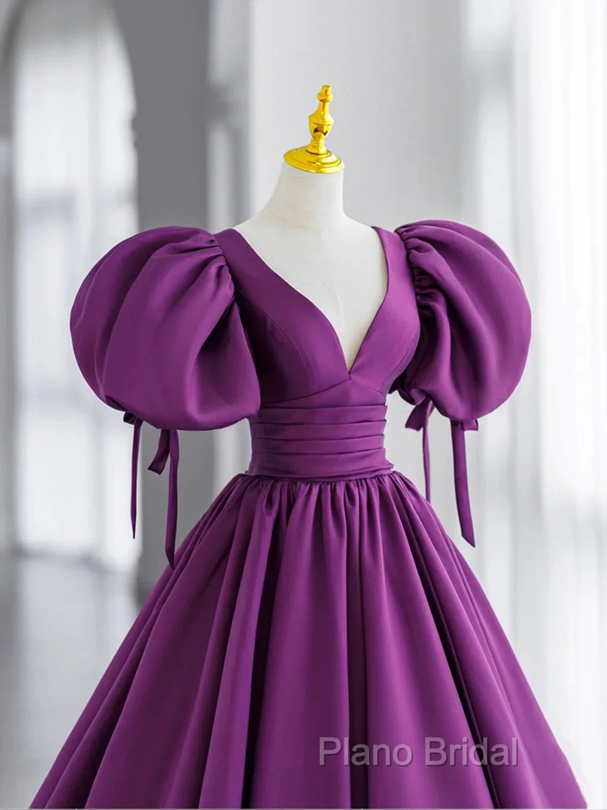 Off The Shoulder Purple Satin Long Formal Prom Dresses, Purple Off Shoulder Long Formal Dresses Secondary image