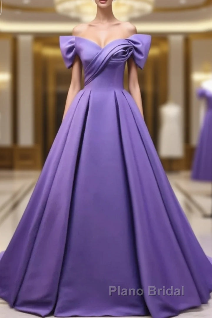 Off The Shoulder Purple Satin Ruched Formal Prom Dresses Main image
