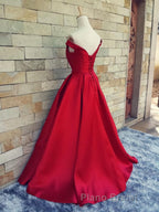Off the Shoulder Red Long Formal Prom Dresses, Red Long Formal Evening Dresses