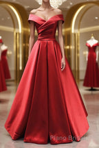 Off the Shoulder Red Long Formal Prom Dresses, Red Off Shoulder Long Formal Evening Dresses