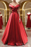 Off the Shoulder Red Long Formal Prom Dresses, Red Off Shoulder Long Formal Evening Dresses