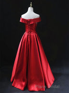 Off the Shoulder Red Long Formal Prom Dresses, Red Off Shoulder Long Formal Evening Dresses
