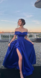 Off The Shoulder Royal Blue Formal Prom Dresses