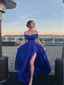 Off The Shoulder Royal Blue Formal Prom Dresses