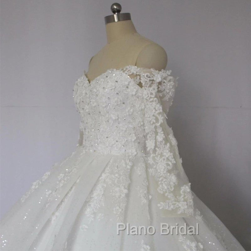 Off The Shoulder Royal Train Lace Wedding Dresses Ball Gowns