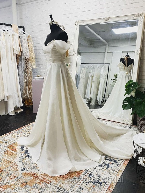 Off The Shoulder Ruffles Satin Bridal Wedding Dresses