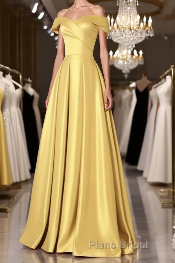 Off the Shoulder Satin Long Formal Prom Dresses, Satin Formal Bridesmaid Dresses Main image