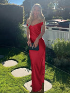 Off The Shoulder Sheath Maxi Dress Satin Long Prom Dress With Open Back